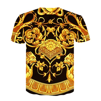 Barokový tričko nové letné T-shirt 3D digital print T shirt muži/ženy vintage luxusné royal kvetinovou potlačou Zlatého kvetu Tričko značky