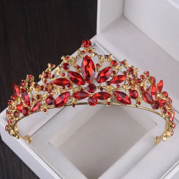 Barokový Vintage Zlato Red Crystal Kvetinové Svadobné Šperky Sady Svadobné Koruny Tiaras Náušnice, Náhrdelník Nastaviť Afriky Korálky Šperky Set