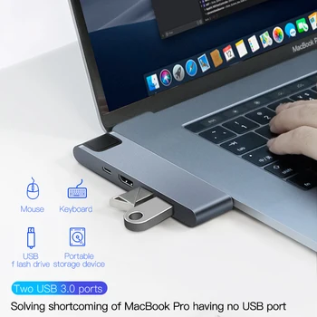 Baseus USB Typu C ROZBOČOVAČ na USB-C HDMI 2.0 4k Adaptér pre MacBook Pro Air HUB Thunderbolt 3 Dock RJ45F SD Kartu Čitateľov, USB Viac