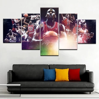 Basketbalová Hviezda Michael Jordan HD Plátno na Maľovanie 5 Panelu Obrázok na Stenu Umenie Plagátu pre Obývacia Izba Domáce Dekorácie Rám umelecké Diela