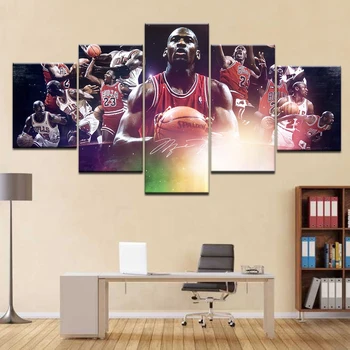 Basketbalová Hviezda Michael Jordan HD Plátno na Maľovanie 5 Panelu Obrázok na Stenu Umenie Plagátu pre Obývacia Izba Domáce Dekorácie Rám umelecké Diela