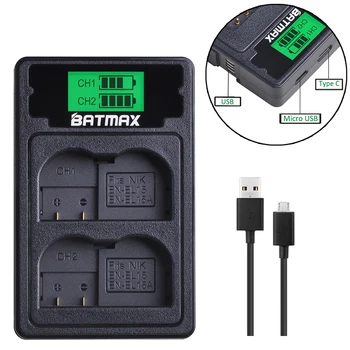 Batmax EN-EL15 ENEL15 Batérie+LCD USB Duálna Nabíjačka s Typ C Port pre Nikon D600 D610 D600E D800 D800E D810 D7000 D7100,Z6, Z7