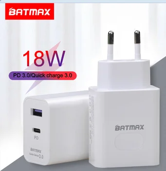 Batmax Rýchle 18W USB Typ-C PD Nabíjací Adaptér Travel Rýchlu Nabíjačku 3.0 Mini Prenosný Telefón Nabíjačka pre Huawei Xiao