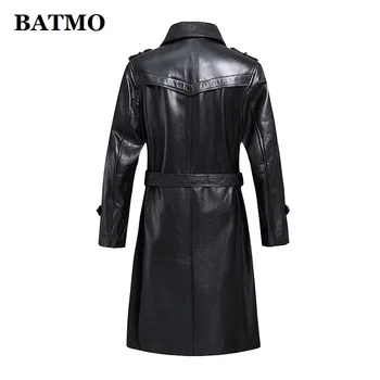 BATMO 2020 nový príchod prírodné hovädzie kože dlhé bundy mužov,mužov Dvojité Breasted kožené zákopy srsti,zákazková N008