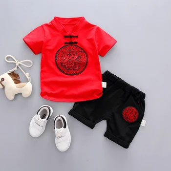 Batole detské obleky Letné módne dievčatá, chlapcov, šaty, topy+Šortky Čínsky sady chlapec oblečenie Červená bavlna deti kostýmy