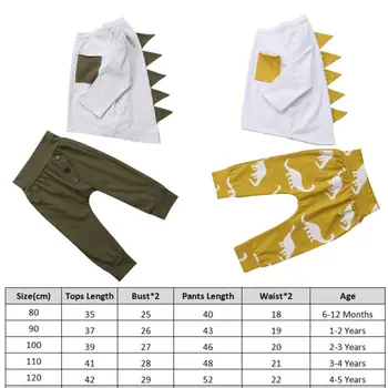 Batoľa Detský Baby Chlapci Nové Jarné Oblečenie Sady 3D Dinosaura Potlačené Bavlnené tričko, Nohavice, Oblečenie na 6 mesiacov - 5 Rokov