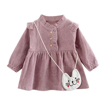 Batoľa Detský Baby Girl Dress+Taška Baby Girl Dress S Bag Pevné Rozstrapatené Lietať Rukáv Princezná Šaty Oblečenie