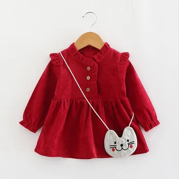 Batoľa Detský Baby Girl Dress+Taška Baby Girl Dress S Bag Pevné Rozstrapatené Lietať Rukáv Princezná Šaty Oblečenie