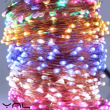 Batérie LED Reťazec Svetlá Medený Drôt 100 Led 10M USB Nepremokavé Svadobné Party Dekorácie Vianočné Flasher Rozprávkových Svetiel
