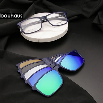 Bauhaus Polarizované slnečné Okuliare Muži 5 V 1 Magnetický Klip Na Okuliare ULTEM Optické Predpis Okuliarov, Rámov Lupa