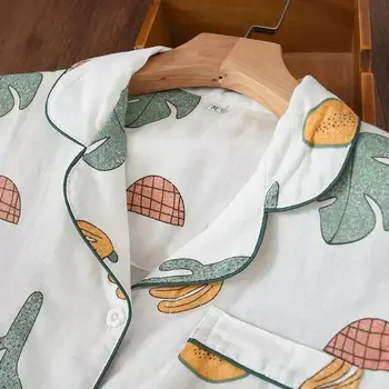 Bavlna Gázy Tenké Priedušná Ženy Pyžamo Nastaviť Voľné Čerstvé Oblečenie Cartoon Sleepwear Pohodlné Plus Veľkosť Pyžamá