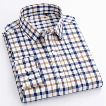 Bavlna Oxford 8XL Prekladané Koberčeky nadrozmerné tričko Longsleeve Shirt pre Mužov, Šaty, Košele Vysokej Kvality Podnikateľského Tlačidlo Hore Tričko