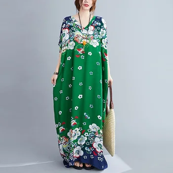 Bavlna satén plus veľkosť vintage kvetinový ženy príležitostné voľné maxi dlhé leto, pláž, slnko šaty elegantné oblečenie 2020 dámske šaty