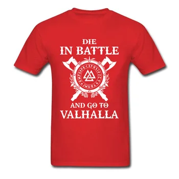 Bavlna T-shirt Pre Mužov Zomrieť V Boji Prejdite Na Valhalla Tričko Retro Geometrické Dizajnér Tees Hra Symbol Topy Mytológiu Odin