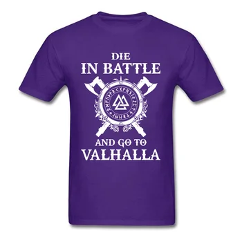 Bavlna T-shirt Pre Mužov Zomrieť V Boji Prejdite Na Valhalla Tričko Retro Geometrické Dizajnér Tees Hra Symbol Topy Mytológiu Odin