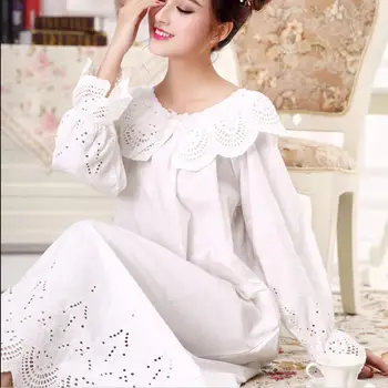 Bavlna Ženy Sleepwear Princezná Bavlna Spanie Ženské šaty s Dlhým Rukávom Nightgown Elegantná Romantická ružová fialová biela farba