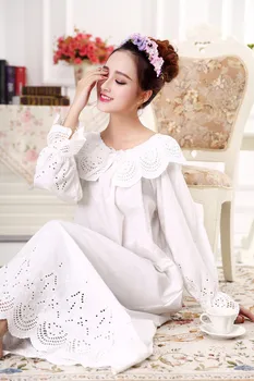 Bavlna Ženy Sleepwear Princezná Bavlna Spanie Ženské šaty s Dlhým Rukávom Nightgown Elegantná Romantická ružová fialová biela farba