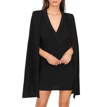Beateen Sexy Ženy V Krku Plášť Rukáv Bodycon Mini Šaty 2019 Jeseň Nové Módne Bežné Black Vestidos