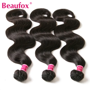 Beaufox Brazílsky Telo Vlna, Vlasy Weaves Zväzky 3ks/Veľa Ľudských Vlasov Zväzky Prírodné / Jet Black Remy Ľudské Vlasy Rozšírenia