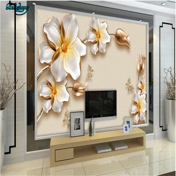 Beibehang 3D Stereo Luxusné Zlaté Kvetinové Šperky, TV joj, Stena na Mieru Obývacej Izby, Spálne, Pohovky, Tapety