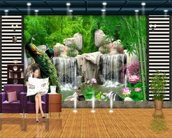 Beibehang Vlastné hodvábne tapety borovicového lesa rockery páva, TV joj, stena, TV joj, tapety domáce dekorácie chmýří