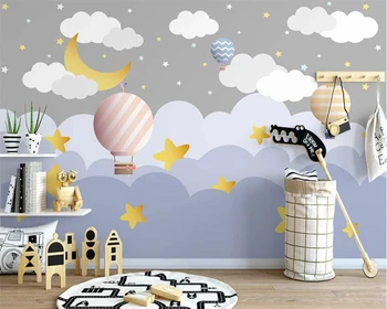 Beibehang Vlastné Nordic ručne maľované mraky teplovzdušný balón hviezdne nebo detskej izbe tapety pozadia papier peint