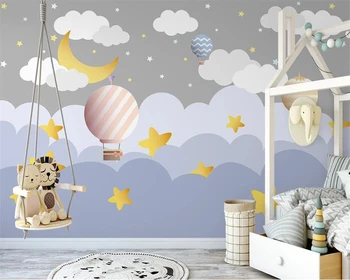 Beibehang Vlastné Nordic ručne maľované mraky teplovzdušný balón hviezdne nebo detskej izbe tapety pozadia papier peint