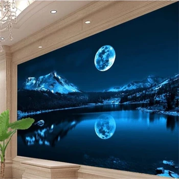 Beibehang Vlastnú tapetu 3d maľby krásne romantické moon lake nočnej oblohe moderný minimalistický papier peint tapetu pozadia