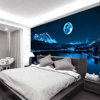 Beibehang Vlastnú tapetu 3d maľby krásne romantické moon lake nočnej oblohe moderný minimalistický papier peint tapetu pozadia