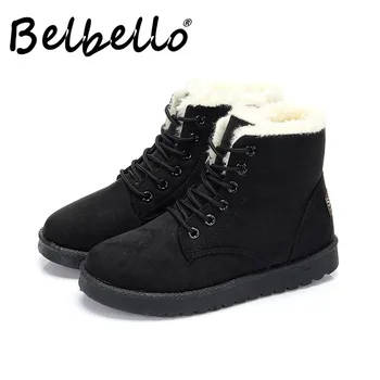 Belbello Zimné Nový štýl Nepremokavé čižmy a udržať si teplé Martin boot dievča fotografovanie študent ulici Ležérne topánky