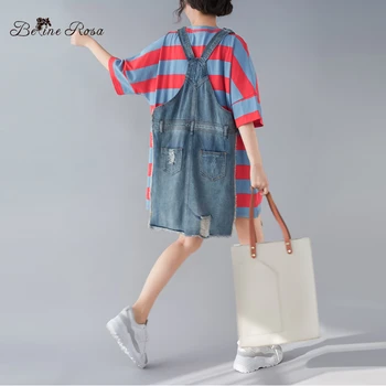 BelineRosa 2019 Trendov Denim Fashion T-shirt Dress Nepravdivé 2 Ks Prekladané Ženy Tunika Jar Leto Nové Oblečenie TYW01000