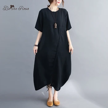 BelineRosa Jednoduché, Bežné Čistá Farba Čierna Tričko Dámske Šaty Pruhy Patchwork Čierne Šaty vo Veľkých Veľkosť YPYC0047
