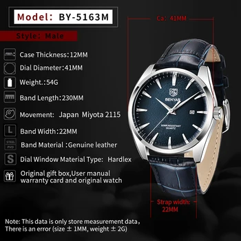BENYAR Nové módne pánske hodinky quartz luxusné hodinky pre mužov jednoduché obchodné hodiny nepremokavé vojenských muži sledovať reloj hombre