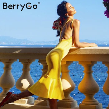 BerryGo Backless popruh sexy morská panna zimné šaty žien V krku zips bodycon šaty strany Elegantné jeseň šaty žena vestidos