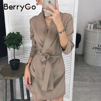 BerryGo tvaru pracovné oblečenie office šaty žien, vysoký pás s dlhým rukávom ružové sako šaty Plus veľkosti krídla bežné jarné šaty vestidos
