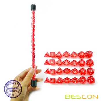 Bescon 28pcs Priesvitné Červené Mini Polyhedral Kocky Nastaviť v Tube, Mini RPG Ruby Kocky 4X7pcs, Mini Ruby Gem Dice Set