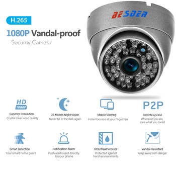 BESDER 1080P SONY STARVIS Nočné Videnie IP Kamera H. 265 Kovové Puzdro CCTV Home Security Kamera 2MP IMX 307 Fotoaparát ONVIF 2.0 XMEye