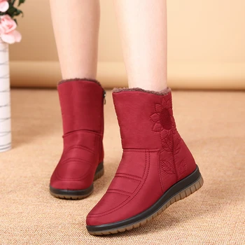 BEYARNEWomen topánky 2019new nepremokavé čižmy non-slip vyšívané matka topánky plus veľkosť bytu ženy zimné bootse1055