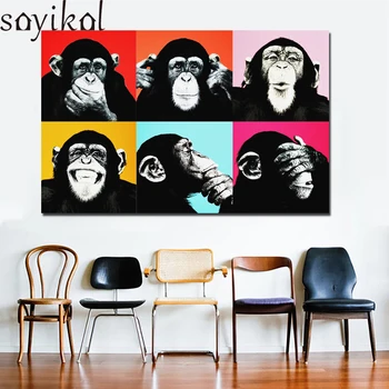 Bez Rámu Plátno Tlačiť Maľovanie Andy Warhol Opice Wall Art Obraz, Maľba Na Plátno Pre Deti Spálňa Decor Deti Wall Art