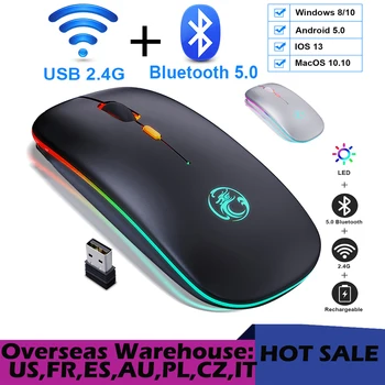 Bezdrôtová Myš S LED RGB Bluetooth Počítačovej Myši Tichý Nabíjateľná Ergonomické Mause Podsvieteného USB Optická Myš Pre Notebook PC