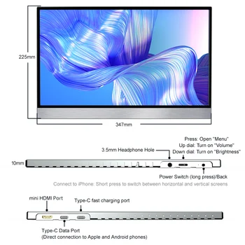 Bezdrôtové Ultraslim HDR Prenosný Monitor Pre Desktop/Laptop/Telefón Miracast USB C HDMI Displej Prepínač PS4 IPS Displej 15inch