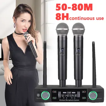 Bezdrôtový Mikrofón Dynamická Kapsula 2 Kanály Bezdrôtové Karaoke Mikrofón Ručný Spev Stroj Box Mini Rodina Echo Systém