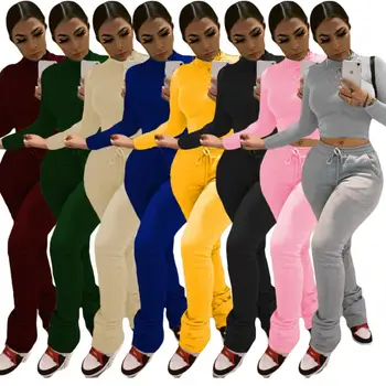 Bežné Ženy Skladaný Nohavice Joggers Nastaviť Tričko + Dlhé Nohavice Skladaný Bežcov S Vrecku Zimné Oblečenie Pre Ženy Farbou