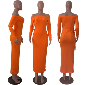 Bežné Ženy Šaty Lomka Nech Off Shouder Dlhé Šaty jednofarebné šaty pre ženy vestido