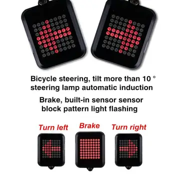 Bicykel 64 LED Auto Smere Indikátor Bicykel Zadné zadné svetlo s USB Nabíjateľné Cyklistické MTB Bike Bezpečnostné Upozornenie Zase Signálneho Svetla
