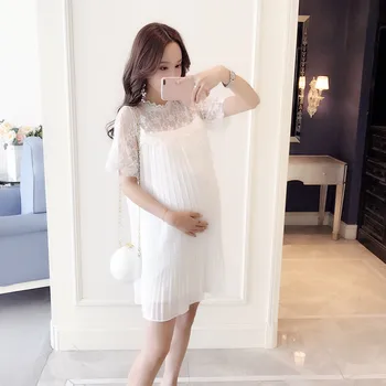 Biela Šifón Slim Voľné Materskej Šaty Letné Móda, Oblečenie pre Tehotné Ženy Elegantné Očarujúce Tehotenstva