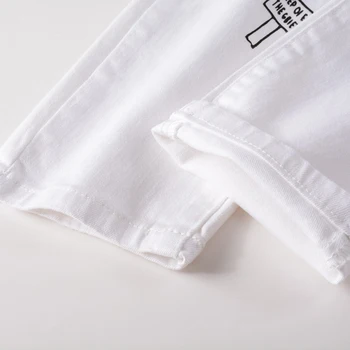 Biele pánske cartoon znak vytlačené Módne džínsy zvierat farebné kresby slim rovné denim stretch nohavice
