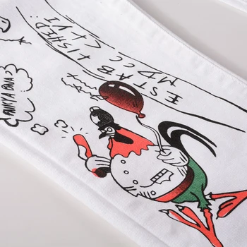 Biele pánske cartoon znak vytlačené Módne džínsy zvierat farebné kresby slim rovné denim stretch nohavice