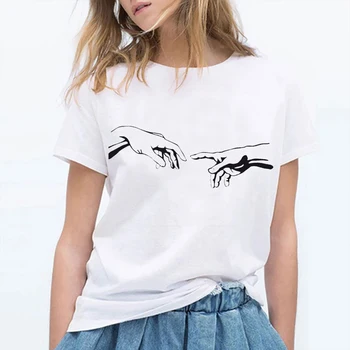 Biele Tričko Abstraktné Jednoduché Tričko Ženy Lete Bežné Krátke Sleeve T-shirt Femme 2020 Harajuku Creative Line Grafické T Košele