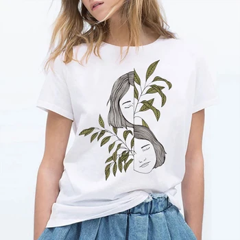 Biele Tričko Abstraktné Jednoduché Tričko Ženy Lete Bežné Krátke Sleeve T-shirt Femme 2020 Harajuku Creative Line Grafické T Košele